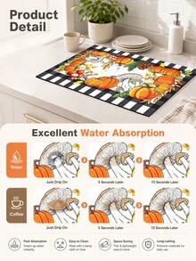 1pc Black & White Plaid Pumpkin Pattern Diatomaceous Earth Absorbent Drying Mat, Kitchen Countertop Draining Pad, Coffee Machine Mat, Bowl & Plate Drying Mat, Dining Table Breakfast Mat, Non-Slip Heat-Resistant Easy To Clean Hidden Water Stains, Suitable For Kitchen, Dining Table, Coffee Shop, Bar, Home Decor, Holiday Gift - Multicolor - View 11