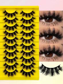 Sibeuna 10對蓬鬆濃密柔軟加厚顯眼假睫毛 Bedhead Lashes，可重複使用，適合女性與女孩，適合初學者、派對與節日眼妝禮物 - 黑色 - 查看 2