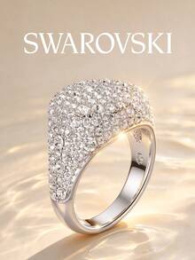 SWAROVSKI Curved Full Pave Crystal Ring, Wide Band Starry Sky Ring, Birthday Gift For Girlfriend - Silver - View 6