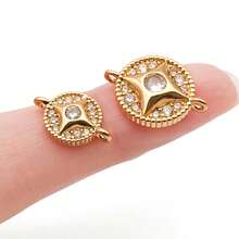 2pcs Metal Round Cubic Zirconia Connector Links 18K Gold Plated Two Loops Rhinestone Charm For DIY Bracelet Necklace Handmade Jewelry Accessories - Multicolor - View 3