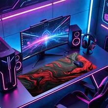 Alas Mouse Swirl Fluid Merah Hitam Tekstur Alas Meja Ukuran XL Aksesori Meja Kantor Aneka Warna Anti Selip Tepi Jahit Alas Komputer untuk Meja 35,4x15,7 Inci Alas Karet Alas Keyboard Laptop untuk Kantor Rumah & Gamer - View 4
