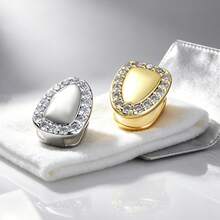 Hip Hop Single Tooth Rhinestone Studded Door-Shaped Grillz Halloween Gold Tooth - Multicolor - View 3