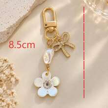 1pc/2pcs Women's French Style High-End Rhinestone Flower Pendant, Asymmetrical Beaded Charm, Bowknot Pendant Keychain, Girly Bag Charm, Luggage Accessory - White - View 2