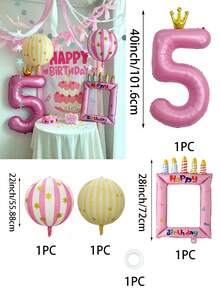 Pink Crown Number Balloon Set, 40 Inch 1-9 Pink Crown Number Balloons, 28 Inch Pink Birthday Photo Frame Balloon, 22 Inch Pink & Yellow 4D Foil Balloons, With Macaron Color Tassel Garland, Birthday, Wedding, Bachelorette Party Decoration Props - Pink Crown Number Balloon Set - View 14