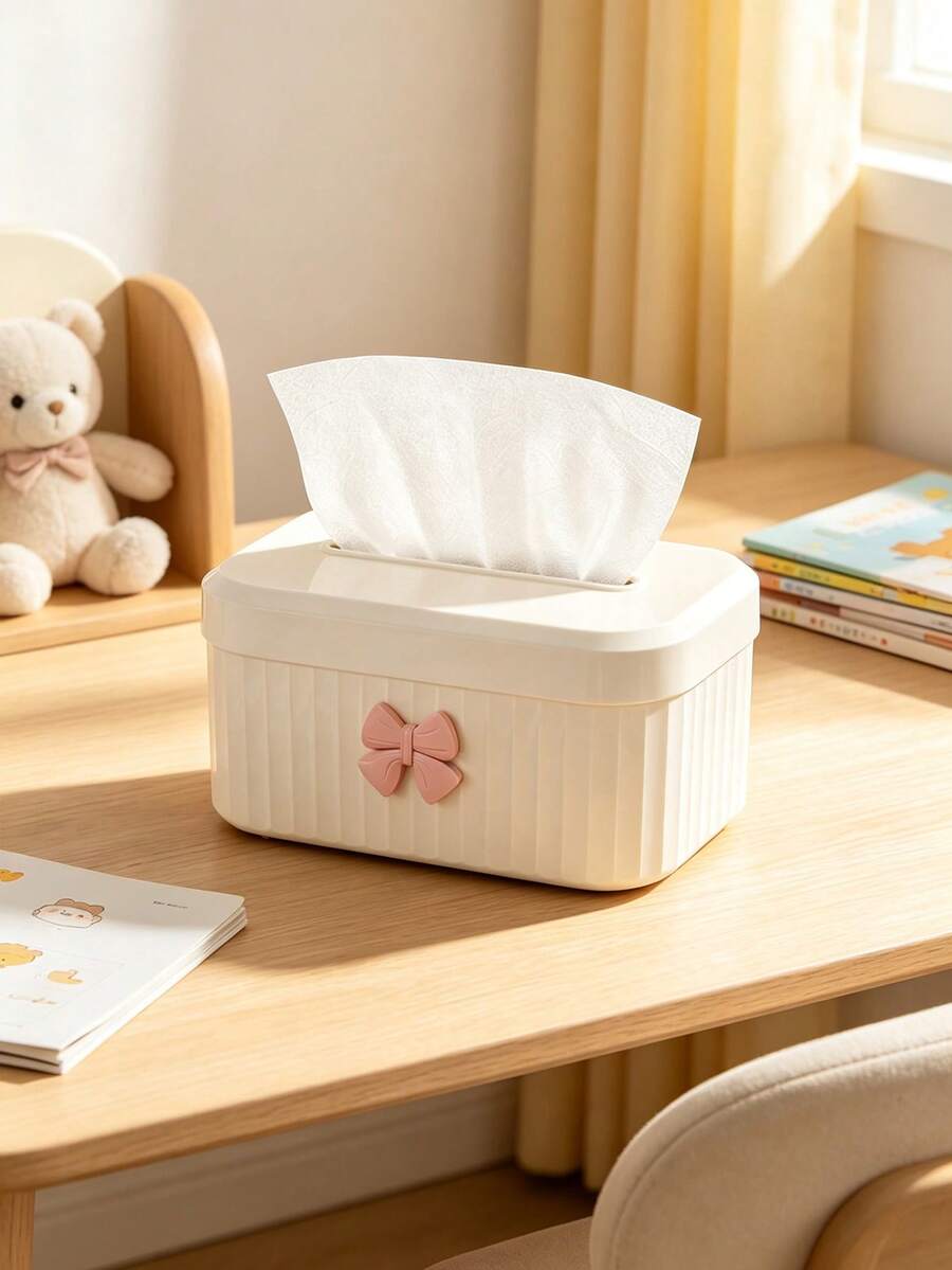1pc White Cloud With Pink Bow Accessory Children's Room Baby Room Desktop Tissue Box,Room Decor,Baby Essentials Newborn,Baby Stuff,Baby Girl Stuff - Multicolor - View 1