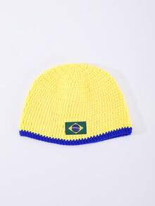 1pc Men's Fashion Brazil Flag Striped Handmade Crochet Knit Beanie Hat, Warm Woolen Cap For Autumn/Winter Daily Wear And Outfits - A - View 5