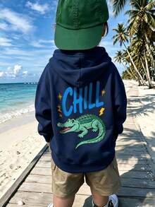 1pc Boys Printed Sweatshirt, Student Teenager Sweatshirt, Autumn/Winter Young Boy Clothing - Navy Blue - View 2