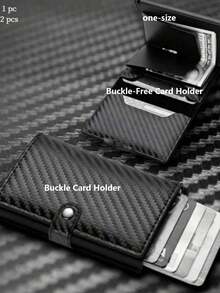 1 Pc/2pcs/Set Carbon Fiber Automatic Pop-Up Card Holder, Ultra-Thin Anti-Theft, Black / Brown, Regular / Genuine Leather / RFID Genuine Leather Style. (Card Holder Is The Main Product, Gift Bag Is An Accessory) - Black - View 12