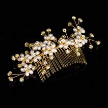 Vintage Luxury Gold Pearl Rhinestone Flower Bridal Hair Comb Wedding Hair Accessories For Bride Prom Formal Party Wedding Ceremony Evening Event - Gold - View 2