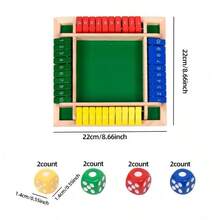 1pc-4 Player Wooden Shut The Box Dice Game, Number Flipping Board Game With Color-Coded Tiles, Classic Tabletop Math Game For Family Parties, Teens & Adults, Indoor Gathering Birthday Christmas Gift - Multicolor - View 4