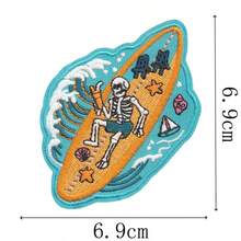 Vintage Beach Skull Embroidery Patch, Mermaid Skull Surfing Patch, Denim Jacket Backpack DIY Iron-On Patch - Multicolor - View 14