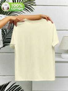 Drzim Liniju Women's Minimalist Style Short Sleeve Crew Neck Casual Top, Spring/Summer - Apricot - View 6