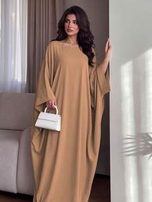Batwing Sleeve Hooded Hijab Long Robe, Loose Plus Size Casual Long Modest Set, Suitable For Middle Eastern Women's Daily Occasions - Multicolor - View 11