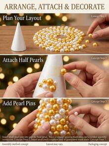 1pc DIY Beaded Christmas Tree Craft Kit, Elegant Pearl Look Cone Tree With Star Top, Festive Home Decoration For Tabletop, Mantel, Shelf, Desk And Living Room Display, Christmas Party Styling, Holiday Decor And Creative Craft Projects. - Multiple Styles - View 5