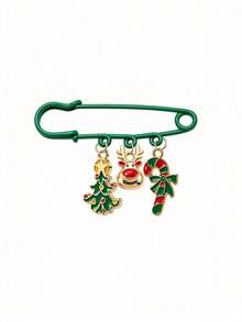 Christmas Reindeer & Christmas Tree Brooch, Candy Cane Safety Pin, Suitable For Sweater Collar, Gift Box Decoration, Holiday Party Outfit & Holiday Accessories - Multicolor - View 6