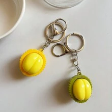1pc Durian Keychain, Soft Rubber Stress Relief Toy Key Chain, Women's Bag Accessory, Cute Ornament, Graduation Gift, Unisex Adult Finger Key Chain, Press-Type Key Chain, Soothing Emotion Key Chain, Focus Relaxation Pull-Type Key Chain, Finger Pressure Key Chain, Relaxation Key Chain, - Multicolor - View 3