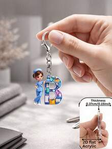 [2D Flat] Acrylic Keychain, Nurse Letter Keychain, Novelty Keychain, 26 Letters, Nurse, Blue Nurse Uniform, Keychain Accessory, Fashion Accessory - Multicolor - View 26