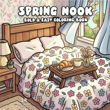 Spring Nook New 2027 Theme Coloring Book, 20*20cm Square Format, Thick Outline Lines, Easy To Color. 24 Pages Total, Healing And Cozy Spring Scenes Like Floral Bedding, Window Views, Breakfast Trays, Fresh And Soft Spring Style. Suitable For Teens 14+ For Leisure And Stress Relief, A Unique Creative Coloring Gift. - Nordic Style/Spring Coloring Book - View 7
