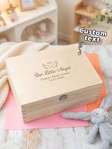 Personalized "Our Little Angel" Memorial Box, Wooden Engraved Storage Box, Baby Memorial Box, Miscarriage Memorial Gift, Miscarriage Sympathy Gift, Healing Memorial, Angel Baby Gift - Multicolor - View 1