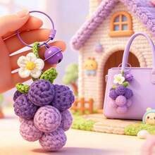 1pc/Grape Shaped/Handmade Crochet Artificial Food/Creative Handmade Artificial Decoration/Bohemian Style Home Decor/Also Suitable For Backpack Charm/Keychain/Car Rearview Mirror Decoration - Grape Pendant - View 4