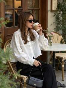 Solid Color Minimalist Lapel Collar Women's Shirt, French Style Long Sleeve Blouse, Suitable For Daily Commute, Spring And Autumn Outings - White - View 4