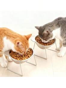 PETSIN Stainless Steel Elevated Cat Bowl Set, Metal Stand, Non-Slip Base, 15° Tilt Anti-Reflux Bowl For Kittens, Puppies & Dogs - 420ml - View 4