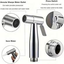 1PC Bathroom Handheld Bidet Sprayer Toilet Set Spray Gun Bathroom Sprayer Self-Cleaning Shower Head (With Extension Hose And Dual Control Angle Valve) - Silver - View 11