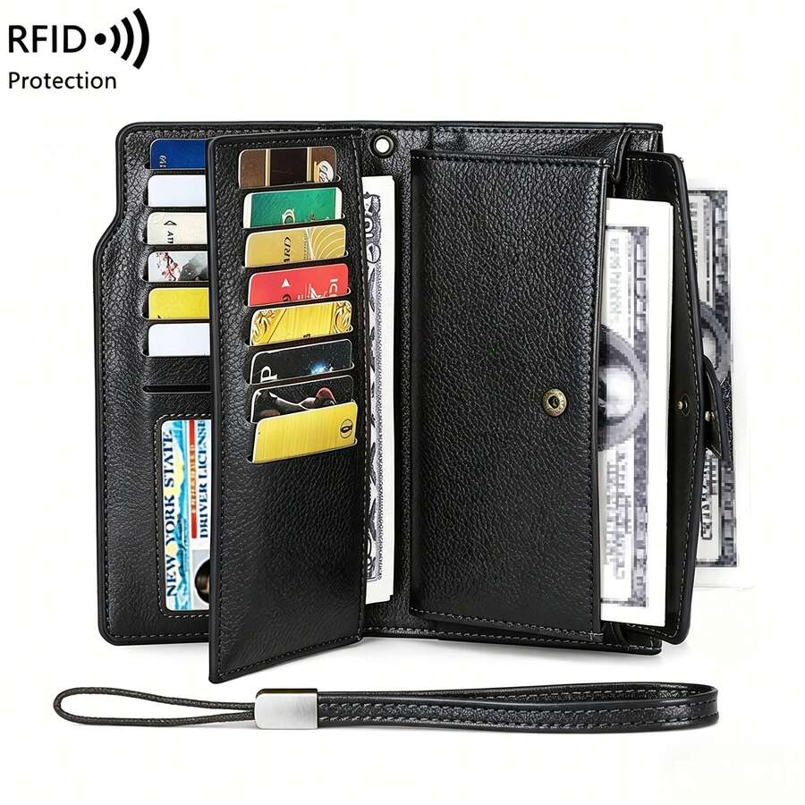 KAIDUCH 男士長款錢包 拉鍊設計 多層卡槽 極簡手機錢包 RFID 防盜保護 信用卡夾 名片夾 男士錢包卡夾 手拿包 男士禮物 - 黑色 - 查看 1