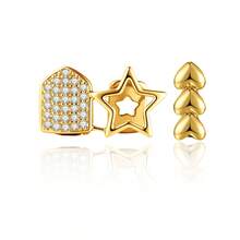 Hot-Selling 2pcs Hollow Five-Point Star Full Rhinestone Grillz, Hip Hop Rap Gold Teeth Accessory - Multicolor - View 3