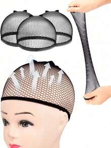 2pcs Double-Layer Mesh Wig Mesh Pad, Suitable For Various Head Shapes, Invisible Wig Mesh Cap, Elastic Wig Cap, Neutral Mesh Wig Cap, Nylon Wig Cap Set, Long Holiday Wig Cap, Stretchable High Elasticity Durable Wig Cap, Wig Accessories - Multiple Styles - View 2