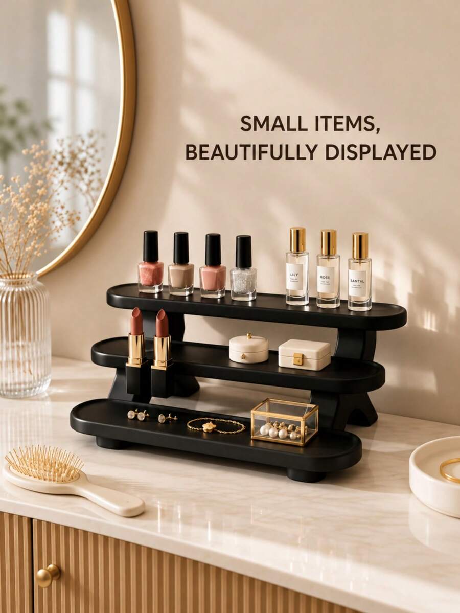 1Pc Three-Tiered Shelf, Stepped Display Rack, Desktop Display Rack For Figurines, Display Shelf, Bathroom Countertop Storage Rack, Desk Stationery Organizer, Sample Cosmetics Storage Rack, Small Household Countertop Display And Storage Rack. - Multicolor - View 1