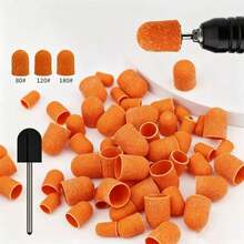 5pcs Orange Fabric Nail Grinding Set 80/120/180 Grit Electric Nail File Buffing Caps For Manicure And Pedicure Nail Care Polishing Tools - Multicolor - View 6