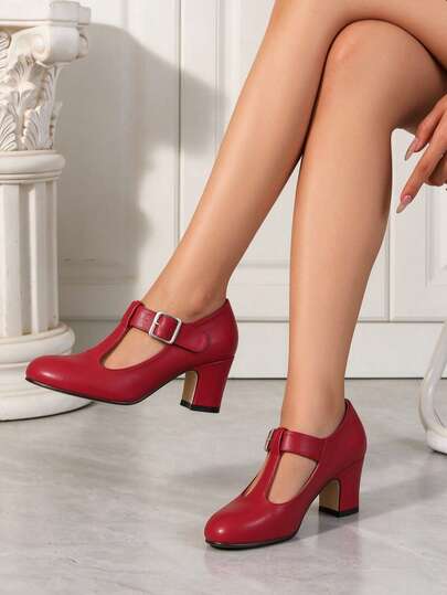Women's Elegant High Heels, Beer Festival, T-Strap Mary Jane, Lightweight, Comfortable Shoes, Autumn/Winter Fashion Pumps, Chunky Heel Round Toe High Heels (Please Check Foot Length, Palm Circumference And Other Parameters Before Purchase)