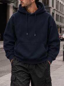 1pc Men's Solid Gray Long Sleeve Hooded Sweatshirt, Suitable For Daily Casual Wear And Gifting To Friends, Thin Style - Navy Blue - View 2