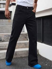 1pc Men's Denim Jeans, Simple Versatile, Fashion, Suitable For Daily Commute Wear, All Seasons - Black - View 5