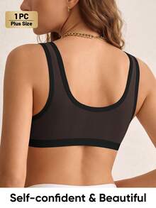 MEIYATING Women's Front-Closure Push-Up Bra, Floral Lace Trim, Black, Lightweight, Sexy, Daily Wear, Back-Vest Style - Black - View 3