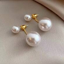 1 Pair Minimalist Faux Pearl Stud Earrings For Women, Ins Style Elegant Daily Commute Versatile Gift - White - View 4