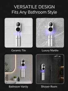 FIYIBAN 1pc Smart UV Toothbrush Sanitizer & Storage Rack, Wall-Mounted Automatic Dust Cover With Digital Display, Type-C Rechargeable Disinfection Box, Holds 2 Toothbrushes For Bathroom Organization - Multicolor - View 8