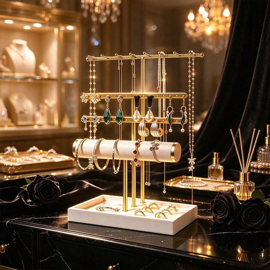 1pc 3-Tier Iron Jewelry Display Stand, Luxury High-End Necklace, Bracelet, Earring Jewelry Display Prop - Multicolor - View 1