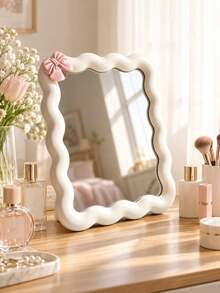 Wavy Style Makeup Mirror High-Definition Vanity Mirror With Bow Decor Desktop Standing And Wall-Mountable For Room Decoration Back-To-School Dorm Supplies - Multicolor - View 3