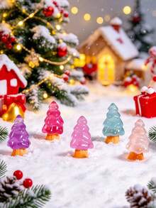 10/20pcs Mini Glowing Christmas Tree Ornaments, Colorful Miniature Christmas Decorations, Suitable For Micro Landscape, Party Tabletop DIY Decor - Multicolor - View 1