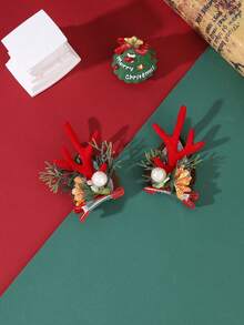 2pcs Christmas Atmosphere 3D Deer Horn Alligator Hair Clips, Multiple Styles Cartoon Christmas Tree Decorative Hair Clips, Versatile Holiday Outfit Photo Headwear - Multicolor - View 4
