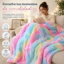 Multicolor Long Pile Blanket For Bed And Sofa, Soft And Fluffy 160x220 Cm Throw, Reversible Bedspread With Warm And Cozy Design For Your Home - Multicolor - View 4