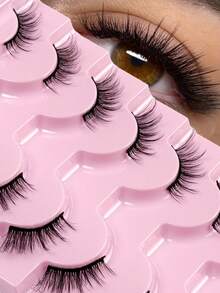 7 Pairs Half Eye False Eyelashes Natural Look Soft Stem Daily Dating Corner Lashes Makeup Eye Eyelashes Fluffy Lashes,Cat Eye Lashes End Eye Elongated Lashes For Daily Wear Strip Lashes, Lashes, Eyelashes,Fake Lashes - Black - View 2
