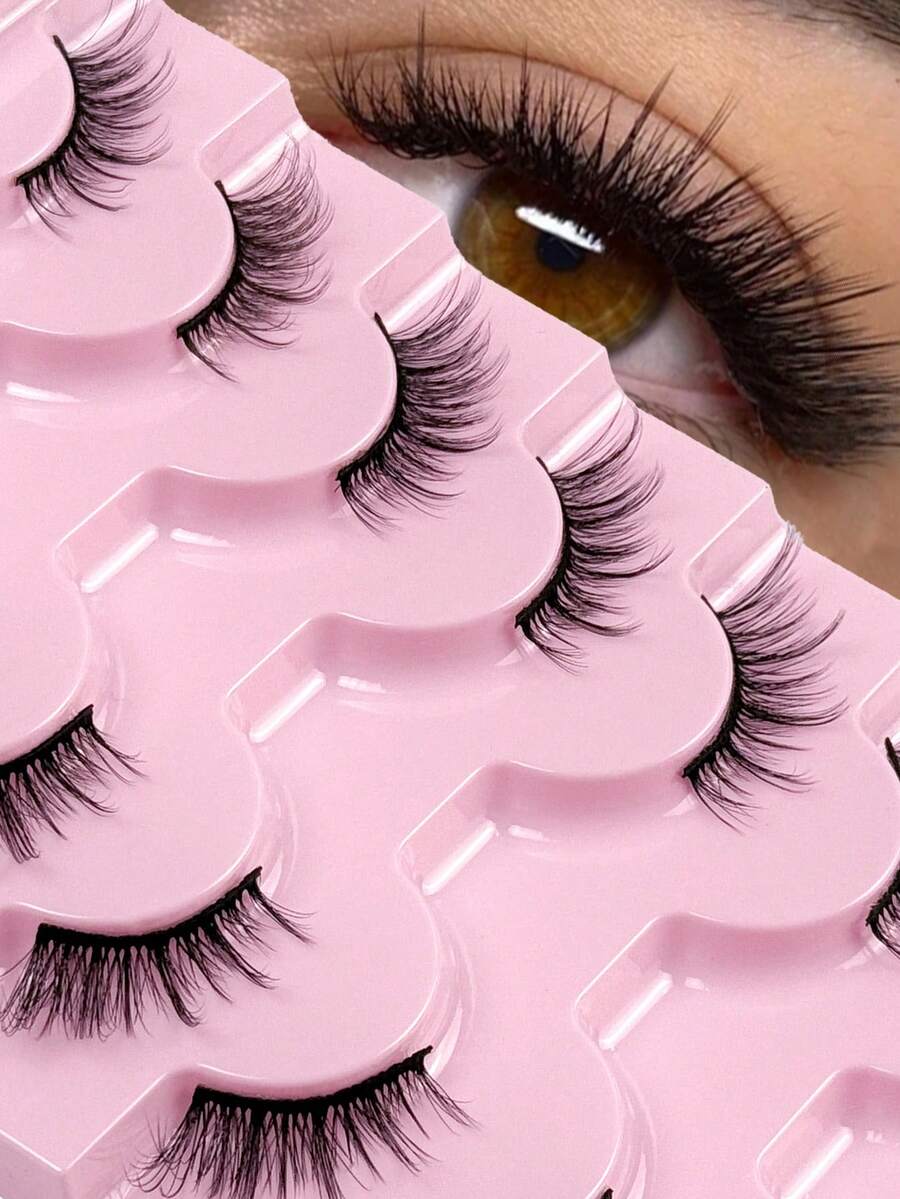 7 Pairs Half Eye False Eyelashes Natural Look Soft Stem Daily Dating Corner Lashes Makeup Eye Eyelashes Fluffy Lashes,Cat Eye Lashes End Eye Elongated Lashes For Daily Wear Strip Lashes, Lashes, Eyelashes,Fake Lashes
