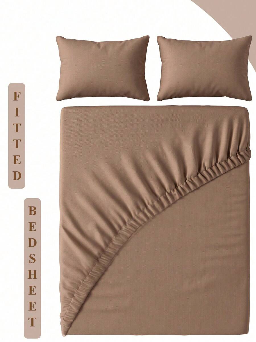 LongNap 2/3pcs Solid Color Fitted Sheet Mattress Protector Bed Sheet Deep Pocket Soft Breathable Suitable For All Bed Sizes Twin/Full/King/Queen 9-12inch/25cm Deep Pocket Machine Washable Khaki - Khaki - View 1