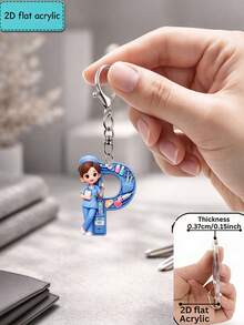 [2D Flat] Acrylic Keychain, Nurse Letter Keychain, Novelty Keychain, 26 Letters, Nurse, Blue Nurse Uniform, Keychain Accessory, Fashion Accessory - Multicolor - View 27