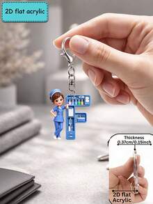 [2D Flat] Acrylic Keychain, Nurse Letter Keychain, Novelty Keychain, 26 Letters, Nurse, Blue Nurse Uniform, Keychain Accessory, Fashion Accessory - Multicolor - View 12