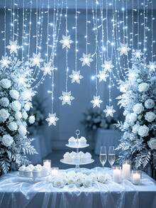 1PC Cool‑White LED Curtain Light, 4M 96‑LED Snowflake Curtain String Lights, USB Powered 8 Lighting Modes Fairy Light For Indoor Christmas Valentine Birthday Home Decor - Snowflake Curtain Lights - View 1