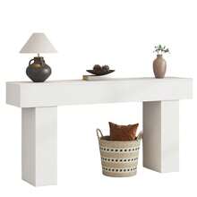 Mesa consola rectangular de 63 pulgadas de madera, mesa de entrada blanca clásica, mesa lateral para pasillo, foyer y sala de estar, estructura estable y montaje sencillo - 1 - Ver 1